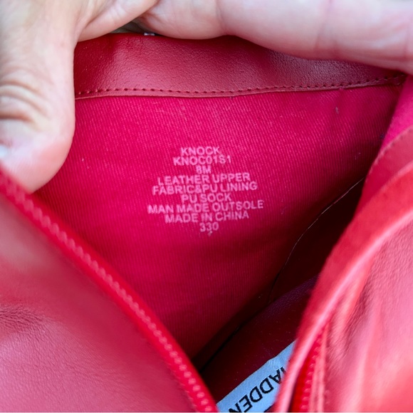 Steve Madden Red Ankle Boots with Black and White Stripes - Picture 11 of 14